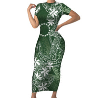Sage Green Kuki Airani Tapakau Family Matching Short Sleeve Bodycon Dress and Hawaiian Shirt Tribal Anchor Mix Tiare