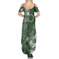 Sage Green Kuki Airani Tapakau Family Matching Summer Maxi Dress and Hawaiian Shirt Tribal Anchor Mix Tiare