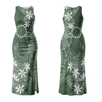 Sage Green Kuki Airani Tapakau Family Matching Tank Maxi Dress and Hawaiian Shirt Tribal Anchor Mix Tiare LT7 Mom's Dress Sage Green - Polynesian Pride