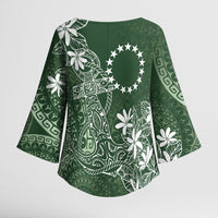 Sage Green Kuki Airani Tapakau Kimono Sleeve Blouse Tribal Anchor Mix Tiare