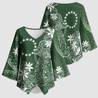Sage Green Kuki Airani Tapakau Kimono Sleeve Blouse Tribal Anchor Mix Tiare