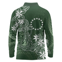 Sage Green Kuki Airani Tapakau Long Sleeve Polo Shirt Tribal Anchor Mix Tiare