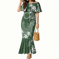 Sage Green Kuki Airani Tapakau Mermaid Dress Tribal Anchor Mix Tiare LT7 Women Sage Green - Polynesian Pride