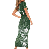 Sage Green Kuki Airani Tapakau Short Sleeve Bodycon Dress Tribal Anchor Mix Tiare