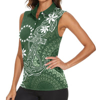 Sage Green Kuki Airani Tapakau Women Sleeveless Polo Shirt Tribal Anchor Mix Tiare