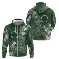 Sage Green Kuki Airani Tapakau Zip Hoodie Tribal Anchor Mix Tiare LT7 - Polynesian Pride
