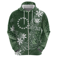 Sage Green Kuki Airani Tapakau Zip Hoodie Tribal Anchor Mix Tiare LT7 - Polynesian Pride