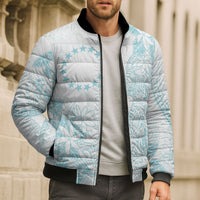 Turquoise Kuki Airani Tapakau Bomber Puffer Jacket Tribal Anchor Mix Tiare