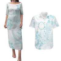 Turquoise Kuki Airani Tapakau Couples Matching Puletasi and Hawaiian Shirt Tribal Anchor Mix Tiare LT7 Turquoise - Polynesian Pride
