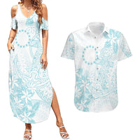 Turquoise Kuki Airani Tapakau Couples Matching Summer Maxi Dress and Hawaiian Shirt Tribal Anchor Mix Tiare LT7 Turquoise - Polynesian Pride