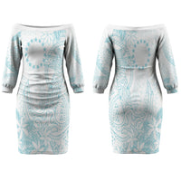 Turquoise Kuki Airani Tapakau Family Matching Off The Shoulder Long Sleeve Dress and Hawaiian Shirt Tribal Anchor Mix Tiare LT7 Mom's Dress Turquoise - Polynesian Pride