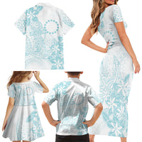 Turquoise Kuki Airani Tapakau Family Matching Short Sleeve Bodycon Dress and Hawaiian Shirt Tribal Anchor Mix Tiare LT7 Mom's Dress Turquoise - Polynesian Pride