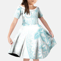 Turquoise Kuki Airani Tapakau Kid Short Sleeve Dress Tribal Anchor Mix Tiare LT7 KID Turquoise - Polynesian Pride