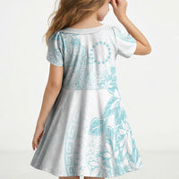 Turquoise Kuki Airani Tapakau Kid Short Sleeve Dress Tribal Anchor Mix Tiare LT7 - Polynesian Pride