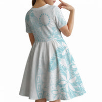 Turquoise Kuki Airani Tapakau Kid Short Sleeve Dress Tribal Anchor Mix Tiare LT7 - Polynesian Pride