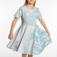 Turquoise Kuki Airani Tapakau Kid Short Sleeve Dress Tribal Anchor Mix Tiare LT7 - Polynesian Pride
