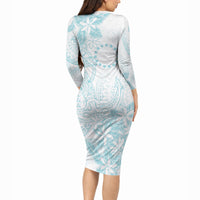 Turquoise Kuki Airani Tapakau Long Sleeve Bodycon Dress Tribal Anchor Mix Tiare LT7 - Polynesian Pride