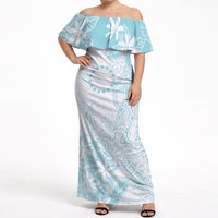 Turquoise Kuki Airani Tapakau Off Shoulder Maxi Dress Tribal Anchor Mix Tiare LT7 Women Turquoise - Polynesian Pride