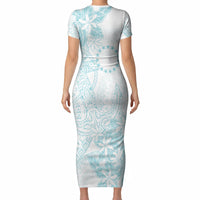 Turquoise Kuki Airani Tapakau Short Sleeve Bodycon Dress Tribal Anchor Mix Tiare LT7 - Polynesian Pride