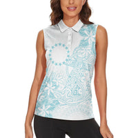 Turquoise Kuki Airani Tapakau Women Sleeveless Polo Shirt Tribal Anchor Mix Tiare