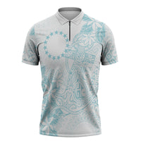 Turquoise Kuki Airani Tapakau Zipper Polo Shirt Tribal Anchor Mix Tiare LT7 Turquoise - Polynesian Pride