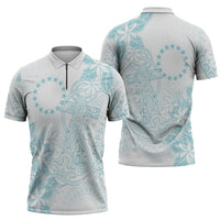 Turquoise Kuki Airani Tapakau Zipper Polo Shirt Tribal Anchor Mix Tiare LT7 - Polynesian Pride