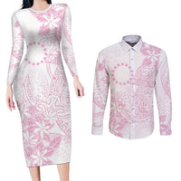 Candy Pink Kuki Airani Tapakau Couples Matching Long Sleeve Bodycon Dress and Long Sleeve Button Shirt Tribal Anchor Mix Tiare LT7 Candy Pink - Polynesian Pride
