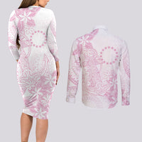Candy Pink Kuki Airani Tapakau Couples Matching Long Sleeve Bodycon Dress and Long Sleeve Button Shirt Tribal Anchor Mix Tiare LT7 - Polynesian Pride
