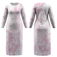 Candy Pink Kuki Airani Tapakau Couples Matching Long Sleeve Bodycon Dress and Long Sleeve Button Shirt Tribal Anchor Mix Tiare LT7 - Polynesian Pride