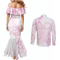 Candy Pink Kuki Airani Tapakau Couples Matching Mermaid Dress and Long Sleeve Button Shirt Tribal Anchor Mix Tiare LT7 - Polynesian Pride