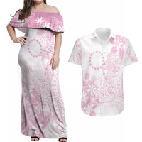 Candy Pink Kuki Airani Tapakau Couples Matching Off Shoulder Maxi Dress and Hawaiian Shirt Tribal Anchor Mix Tiare LT7 Candy Pink - Polynesian Pride