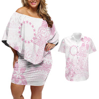 Candy Pink Kuki Airani Tapakau Couples Matching Off Shoulder Short Dress and Hawaiian Shirt Tribal Anchor Mix Tiare