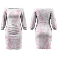 Candy Pink Kuki Airani Tapakau Couples Matching Off The Shoulder Long Sleeve Dress and Hawaiian Shirt Tribal Anchor Mix Tiare LT7 - Polynesian Pride