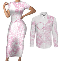 Candy Pink Kuki Airani Tapakau Couples Matching Short Sleeve Bodycon Dress and Long Sleeve Button Shirt Tribal Anchor Mix Tiare LT7 Candy Pink - Polynesian Pride