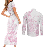 Candy Pink Kuki Airani Tapakau Couples Matching Short Sleeve Bodycon Dress and Long Sleeve Button Shirt Tribal Anchor Mix Tiare LT7 - Polynesian Pride