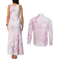 Candy Pink Kuki Airani Tapakau Couples Matching Tank Maxi Dress and Long Sleeve Button Shirt Tribal Anchor Mix Tiare