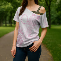 Candy Pink Kuki Airani Tapakau Cross Shoulder Shirt Tribal Anchor Mix Tiare