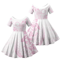 Candy Pink Kuki Airani Tapakau Family Matching Mermaid Dress and Hawaiian Shirt Tribal Anchor Mix Tiare LT7 Daughter's Dress Candy Pink - Polynesian Pride