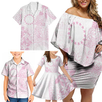Candy Pink Kuki Airani Tapakau Family Matching Off Shoulder Short Dress and Hawaiian Shirt Tribal Anchor Mix Tiare LT7 - Polynesian Pride