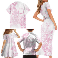 Candy Pink Kuki Airani Tapakau Family Matching Short Sleeve Bodycon Dress and Hawaiian Shirt Tribal Anchor Mix Tiare