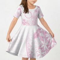 Candy Pink Kuki Airani Tapakau Kid Short Sleeve Dress Tribal Anchor Mix Tiare LT7 KID Candy Pink - Polynesian Pride