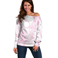 Candy Pink Kuki Airani Tapakau Off Shoulder Sweater Tribal Anchor Mix Tiare