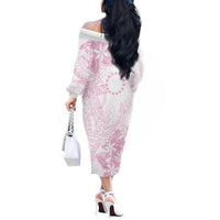 Candy Pink Kuki Airani Tapakau Off The Shoulder Long Sleeve Dress Tribal Anchor Mix Tiare LT7 - Polynesian Pride