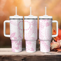 Candy Pink Kuki Airani Tapakau Tumbler With Handle Tribal Anchor Mix Tiare LT7 - Polynesian Pride