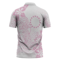 Candy Pink Kuki Airani Tapakau Zipper Polo Shirt Tribal Anchor Mix Tiare LT7 - Polynesian Pride