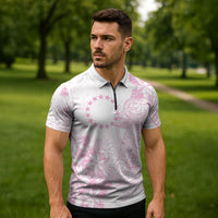 Candy Pink Kuki Airani Tapakau Zipper Polo Shirt Tribal Anchor Mix Tiare LT7 - Polynesian Pride