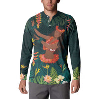 Hawaii Hula Girl Vintage Button Sweatshirt Tropical Forest