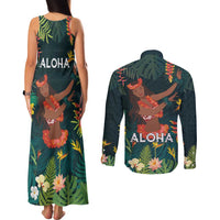 Hawaii Hula Girl Vintage Couples Matching Tank Maxi Dress and Long Sleeve Button Shirt Tropical Forest