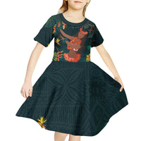 Hawaii Hula Girl Vintage Kid Short Sleeve Dress Tropical Forest