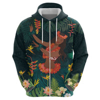 Hawaii Hula Girl Vintage Zip Hoodie Tropical Forest